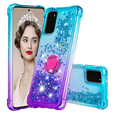 Custodia Silicone Cover Morbida Bling-Bling con Anello Supporto S02 per Samsung Galaxy S20 5G Cielo Blu