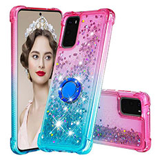 Custodia Silicone Cover Morbida Bling-Bling con Anello Supporto S02 per Samsung Galaxy S20 5G Rosa