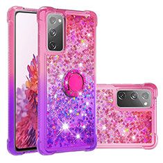 Custodia Silicone Cover Morbida Bling-Bling con Anello Supporto S02 per Samsung Galaxy S20 Lite 5G Rosa Caldo