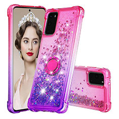 Custodia Silicone Cover Morbida Bling-Bling con Anello Supporto S02 per Samsung Galaxy S20 Rosa Caldo