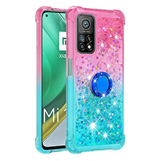 Custodia Silicone Cover Morbida Bling-Bling con Anello Supporto S02 per Xiaomi Redmi K30S 5G Rosa