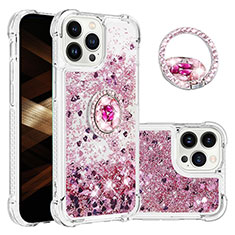 Custodia Silicone Cover Morbida Bling-Bling con Anello Supporto S03 per Apple iPhone 13 Pro Lavanda