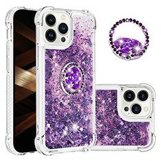 Custodia Silicone Cover Morbida Bling-Bling con Anello Supporto S03 per Apple iPhone 13 Pro Max Viola