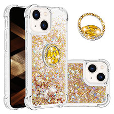 Custodia Silicone Cover Morbida Bling-Bling con Anello Supporto S03 per Apple iPhone 14 Oro