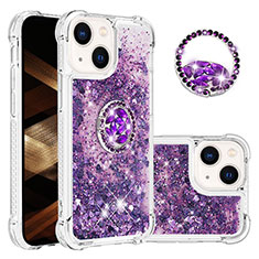 Custodia Silicone Cover Morbida Bling-Bling con Anello Supporto S03 per Apple iPhone 15 Plus Viola