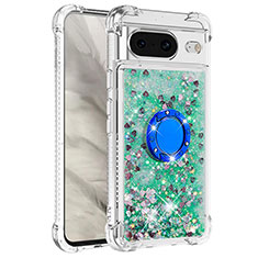 Custodia Silicone Cover Morbida Bling-Bling con Anello Supporto S03 per Google Pixel 8 5G Verde