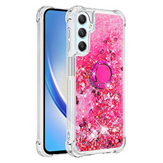 Custodia Silicone Cover Morbida Bling-Bling con Anello Supporto YB1 per Samsung Galaxy A24 4G Rosa Caldo