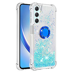 Custodia Silicone Cover Morbida Bling-Bling con Anello Supporto YB1 per Samsung Galaxy A25 5G Cielo Blu