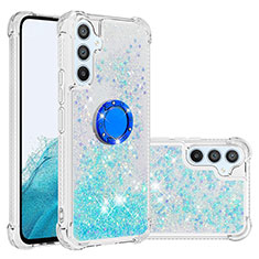 Custodia Silicone Cover Morbida Bling-Bling con Anello Supporto YB1 per Samsung Galaxy Quantum4 5G Cielo Blu