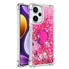 Custodia Silicone Cover Morbida Bling-Bling con Anello Supporto YB1 per Xiaomi Poco F5 5G Rosa Caldo
