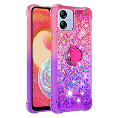 Custodia Silicone Cover Morbida Bling-Bling con Anello Supporto YB2 per Samsung Galaxy M04 Rosa Caldo