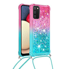 Custodia Silicone Cover Morbida Bling-Bling con Cinghia Cordino Mano S01 per Samsung Galaxy A03s Rosa