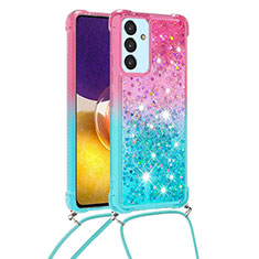 Custodia Silicone Cover Morbida Bling-Bling con Cinghia Cordino Mano S01 per Samsung Galaxy A05s Rosa
