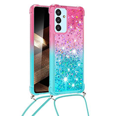 Custodia Silicone Cover Morbida Bling-Bling con Cinghia Cordino Mano S01 per Samsung Galaxy A15 5G Rosa