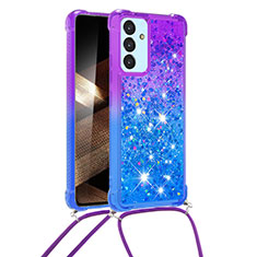 Custodia Silicone Cover Morbida Bling-Bling con Cinghia Cordino Mano S01 per Samsung Galaxy A15 5G Viola