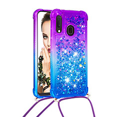 Custodia Silicone Cover Morbida Bling-Bling con Cinghia Cordino Mano S01 per Samsung Galaxy A20e Viola