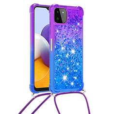 Custodia Silicone Cover Morbida Bling-Bling con Cinghia Cordino Mano S01 per Samsung Galaxy A22 5G Viola