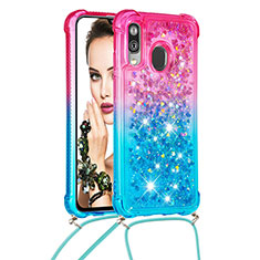 Custodia Silicone Cover Morbida Bling-Bling con Cinghia Cordino Mano S01 per Samsung Galaxy A40 Rosa