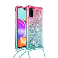 Custodia Silicone Cover Morbida Bling-Bling con Cinghia Cordino Mano S01 per Samsung Galaxy A41 Rosa