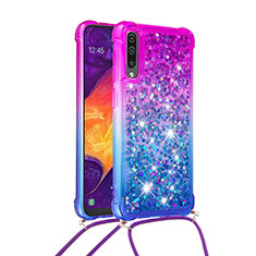 Custodia Silicone Cover Morbida Bling-Bling con Cinghia Cordino Mano S01 per Samsung Galaxy A50S Viola