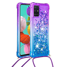 Custodia Silicone Cover Morbida Bling-Bling con Cinghia Cordino Mano S01 per Samsung Galaxy A51 4G Viola