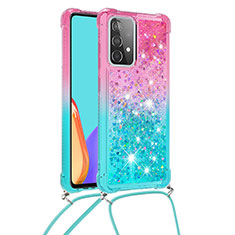 Custodia Silicone Cover Morbida Bling-Bling con Cinghia Cordino Mano S01 per Samsung Galaxy A52 5G Rosa