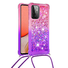 Custodia Silicone Cover Morbida Bling-Bling con Cinghia Cordino Mano S01 per Samsung Galaxy A72 4G Rosa Caldo