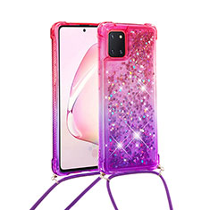 Custodia Silicone Cover Morbida Bling-Bling con Cinghia Cordino Mano S01 per Samsung Galaxy A81 Rosa Caldo