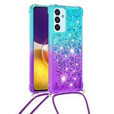 Custodia Silicone Cover Morbida Bling-Bling con Cinghia Cordino Mano S01 per Samsung Galaxy A82 5G Cielo Blu