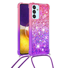Custodia Silicone Cover Morbida Bling-Bling con Cinghia Cordino Mano S01 per Samsung Galaxy F54 5G Rosa Caldo
