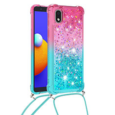 Custodia Silicone Cover Morbida Bling-Bling con Cinghia Cordino Mano S01 per Samsung Galaxy M01 Core Rosa