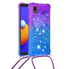 Custodia Silicone Cover Morbida Bling-Bling con Cinghia Cordino Mano S01 per Samsung Galaxy M01 Core Viola