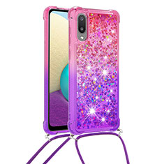 Custodia Silicone Cover Morbida Bling-Bling con Cinghia Cordino Mano S01 per Samsung Galaxy M02 Rosa