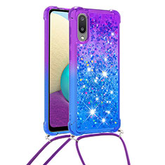 Custodia Silicone Cover Morbida Bling-Bling con Cinghia Cordino Mano S01 per Samsung Galaxy M02 Viola