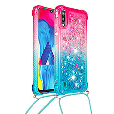 Custodia Silicone Cover Morbida Bling-Bling con Cinghia Cordino Mano S01 per Samsung Galaxy M10 Rosa