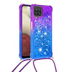 Custodia Silicone Cover Morbida Bling-Bling con Cinghia Cordino Mano S01 per Samsung Galaxy M12 Viola