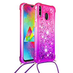 Custodia Silicone Cover Morbida Bling-Bling con Cinghia Cordino Mano S01 per Samsung Galaxy M20 Rosa Caldo