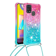 Custodia Silicone Cover Morbida Bling-Bling con Cinghia Cordino Mano S01 per Samsung Galaxy M21s Rosa