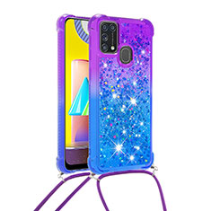 Custodia Silicone Cover Morbida Bling-Bling con Cinghia Cordino Mano S01 per Samsung Galaxy M21s Viola