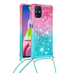 Custodia Silicone Cover Morbida Bling-Bling con Cinghia Cordino Mano S01 per Samsung Galaxy M51 Rosa