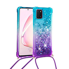 Custodia Silicone Cover Morbida Bling-Bling con Cinghia Cordino Mano S01 per Samsung Galaxy M60s Cielo Blu