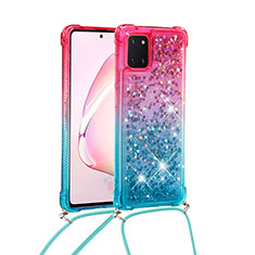 Custodia Silicone Cover Morbida Bling-Bling con Cinghia Cordino Mano S01 per Samsung Galaxy M60s Rosa