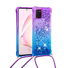 Custodia Silicone Cover Morbida Bling-Bling con Cinghia Cordino Mano S01 per Samsung Galaxy M60s Viola