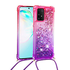 Custodia Silicone Cover Morbida Bling-Bling con Cinghia Cordino Mano S01 per Samsung Galaxy M80S Rosa Caldo