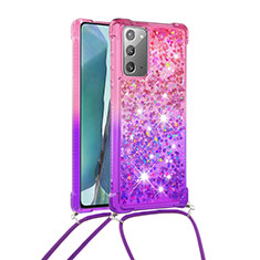 Custodia Silicone Cover Morbida Bling-Bling con Cinghia Cordino Mano S01 per Samsung Galaxy Note 20 5G Rosa Caldo