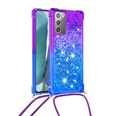 Custodia Silicone Cover Morbida Bling-Bling con Cinghia Cordino Mano S01 per Samsung Galaxy Note 20 5G Viola