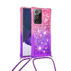 Custodia Silicone Cover Morbida Bling-Bling con Cinghia Cordino Mano S01 per Samsung Galaxy Note 20 Ultra 5G Rosa Caldo