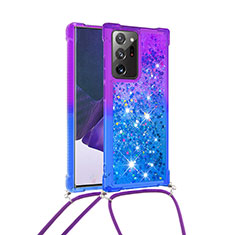 Custodia Silicone Cover Morbida Bling-Bling con Cinghia Cordino Mano S01 per Samsung Galaxy Note 20 Ultra 5G Viola