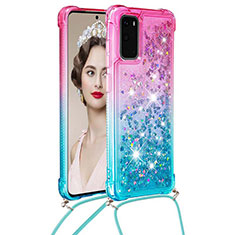 Custodia Silicone Cover Morbida Bling-Bling con Cinghia Cordino Mano S01 per Samsung Galaxy S20 5G Rosa