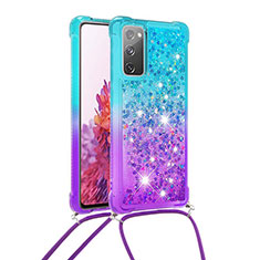 Custodia Silicone Cover Morbida Bling-Bling con Cinghia Cordino Mano S01 per Samsung Galaxy S20 FE (2022) 5G Cielo Blu